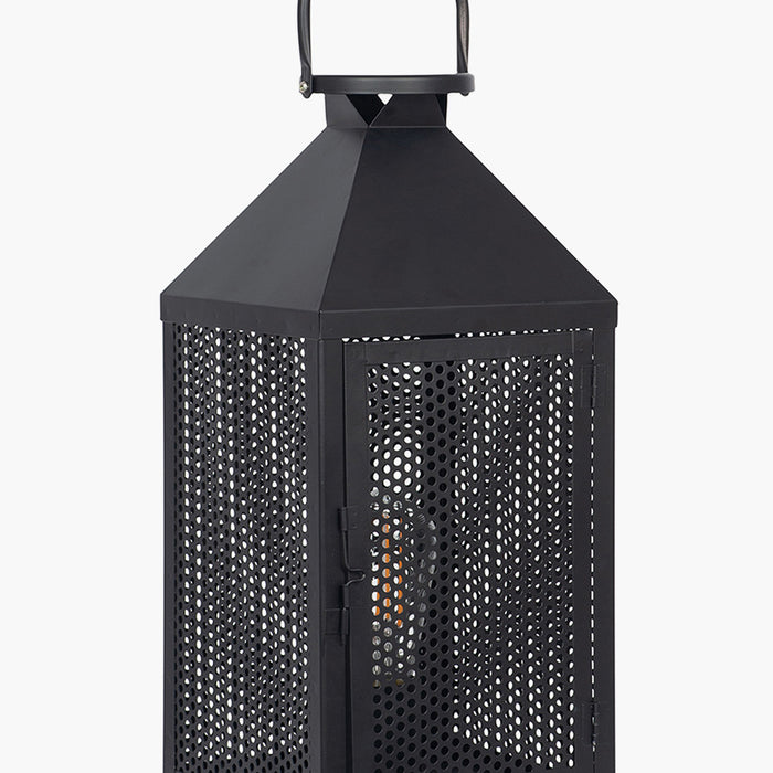 Folkstone Matt Black Metal Punched Lantern Table Lamp