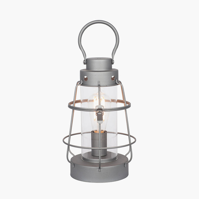 Filey Grey Metal & Clear Glass Oil Lantern Table Lamp