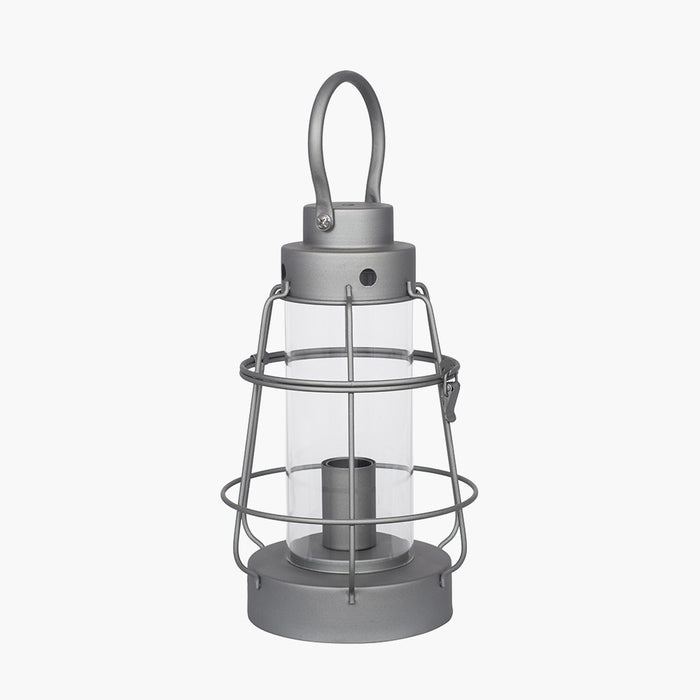 Filey Grey Metal & Clear Glass Oil Lantern Table Lamp