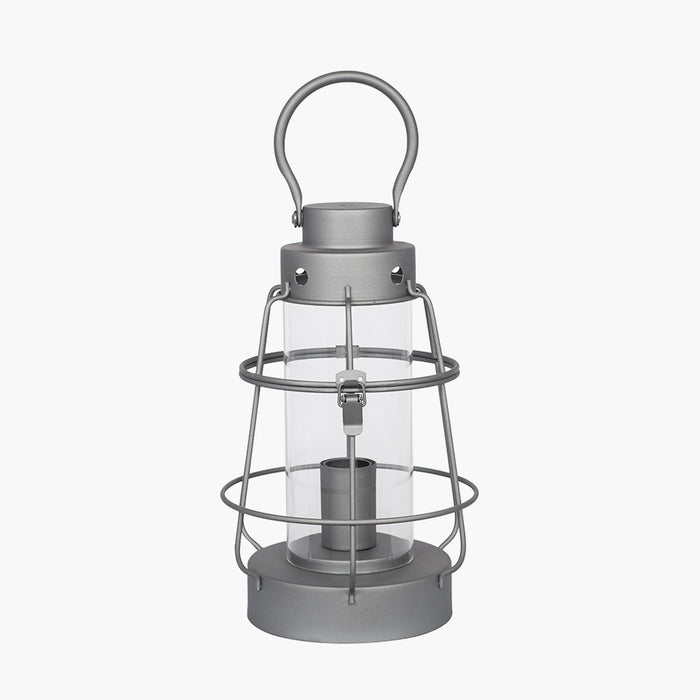 Filey Grey Metal & Clear Glass Oil Lantern Table Lamp