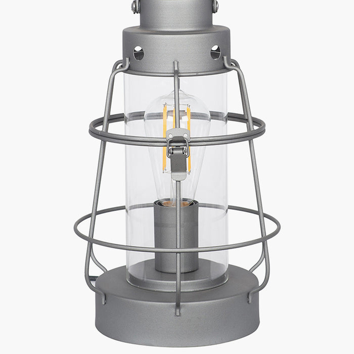 Filey Grey Metal & Clear Glass Oil Lantern Table Lamp