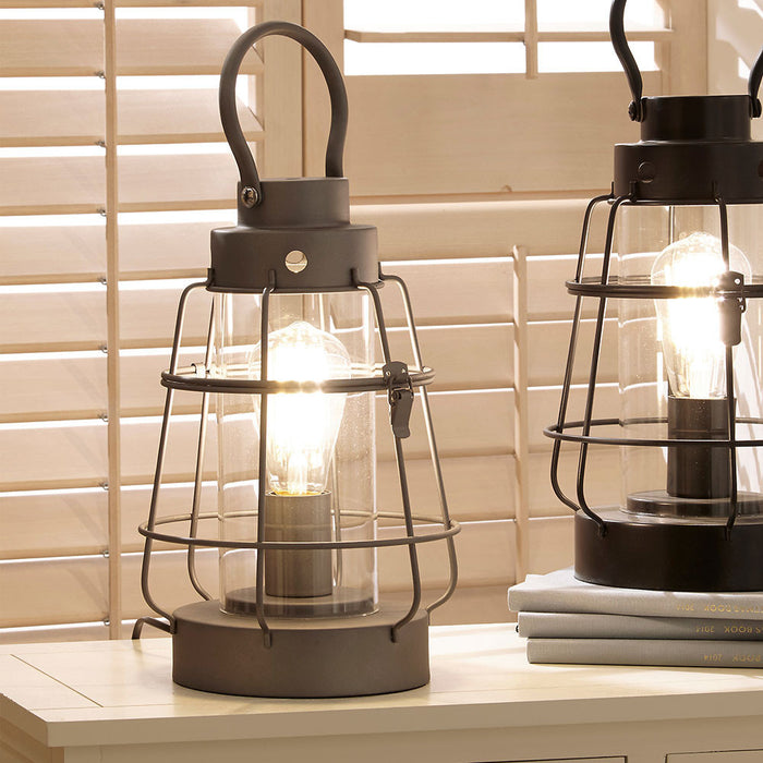 Filey Grey Metal & Clear Glass Oil Lantern Table Lamp