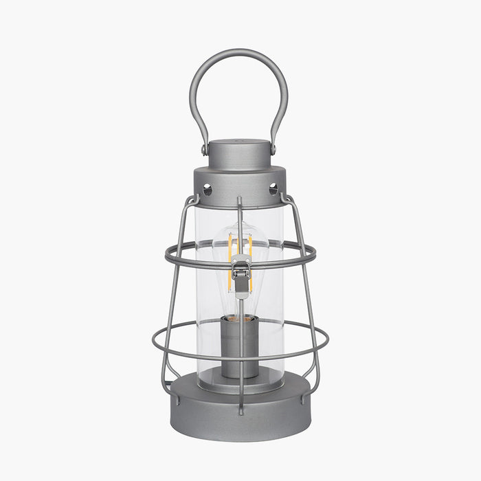 Filey Grey Metal & Clear Glass Oil Lantern Table Lamp