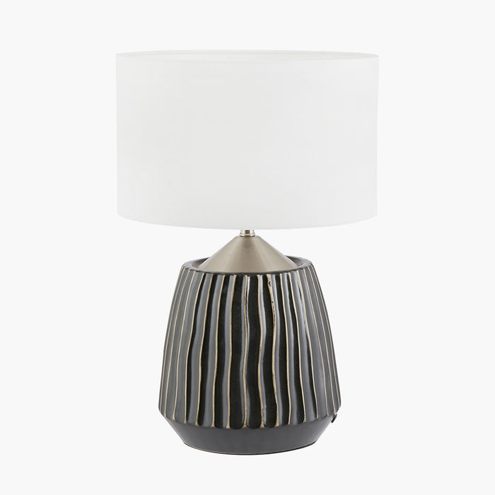 Artemis Black Textured Ceramic & Brushed Silver Table Lamp