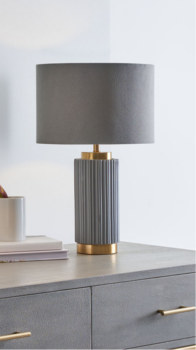 Sophisticated Grey Textured Ceramic Lamp – Modern Design with Gold Accents