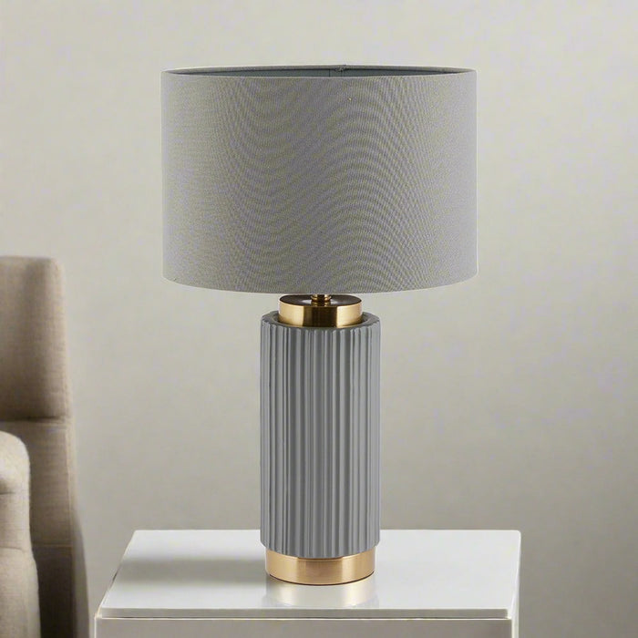 Ionic Grey Textured Ceramic & Gold Metal Table Lamp ( Due Back In 20/12/24 )