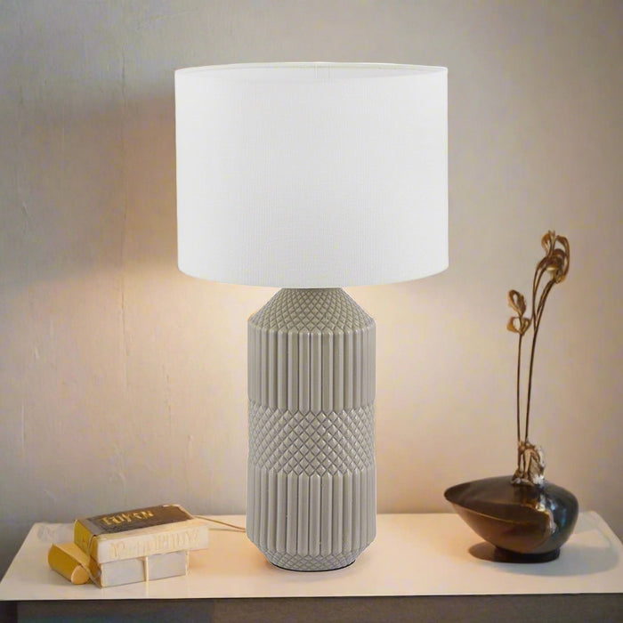 Meri Ceramic Table Lamp, Grey Geo, Textured ( Due Back In 31/01/25 )