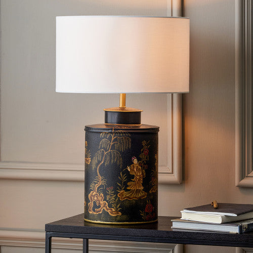 Oriental Metal Lamp Base – Black Finish & Hand-Painted Design - Decor interiors