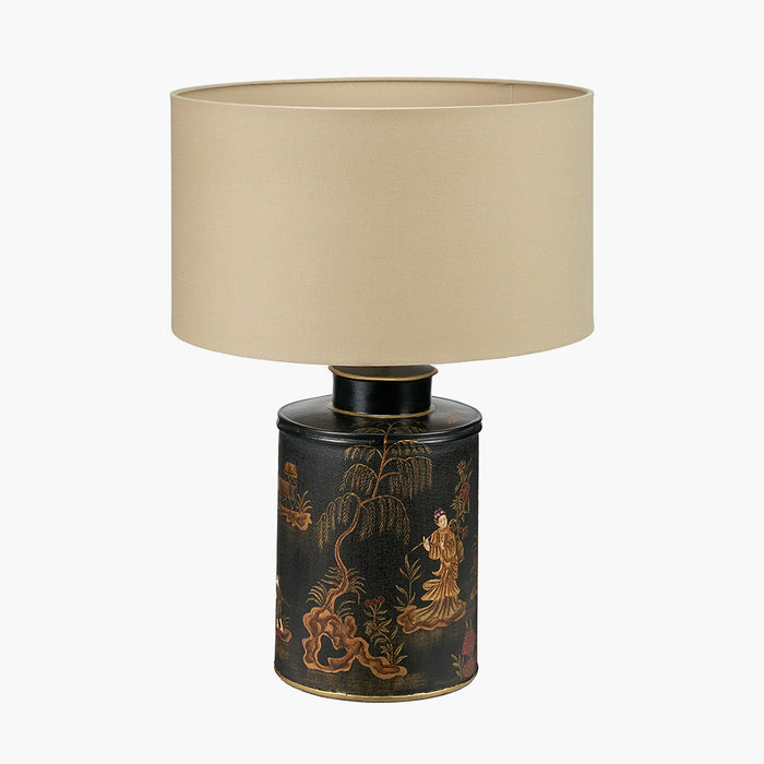 Hand-Painted Oriental Black Metal Lamp Base – Exquisite Lighting Statement