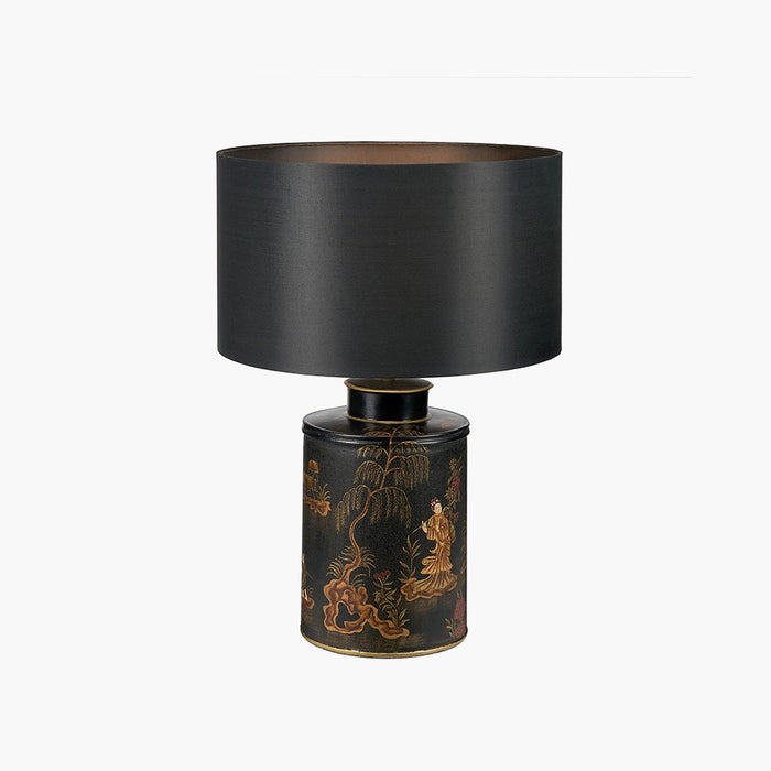 Hand-Painted Oriental Black Metal Lamp Base – Exquisite Lighting Statement