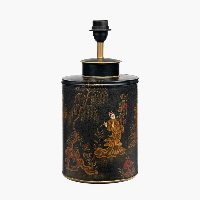 Hand-Painted Oriental Black Metal Lamp Base – Exquisite Lighting Statement