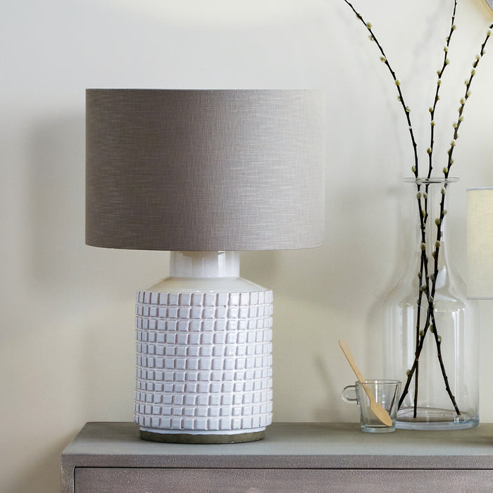 Malone Textured White Squares Design Stoneware Table Lamp Base