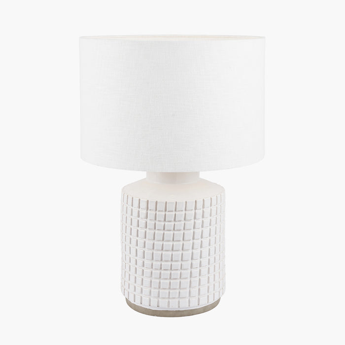 Malone Textured White Squares Design Stoneware Table Lamp Base