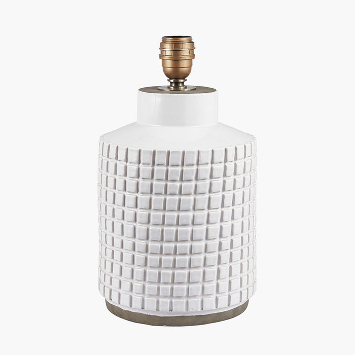 Malone Textured White Squares Design Stoneware Table Lamp Base