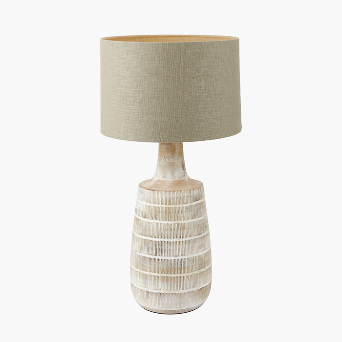 Dambula White Wash Wood Textured Tall Neck Table Lamp