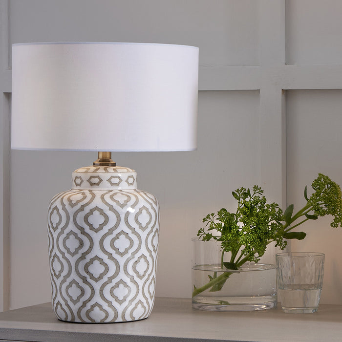 Celia Taupe & White Pattern Ceramic Table Lamp