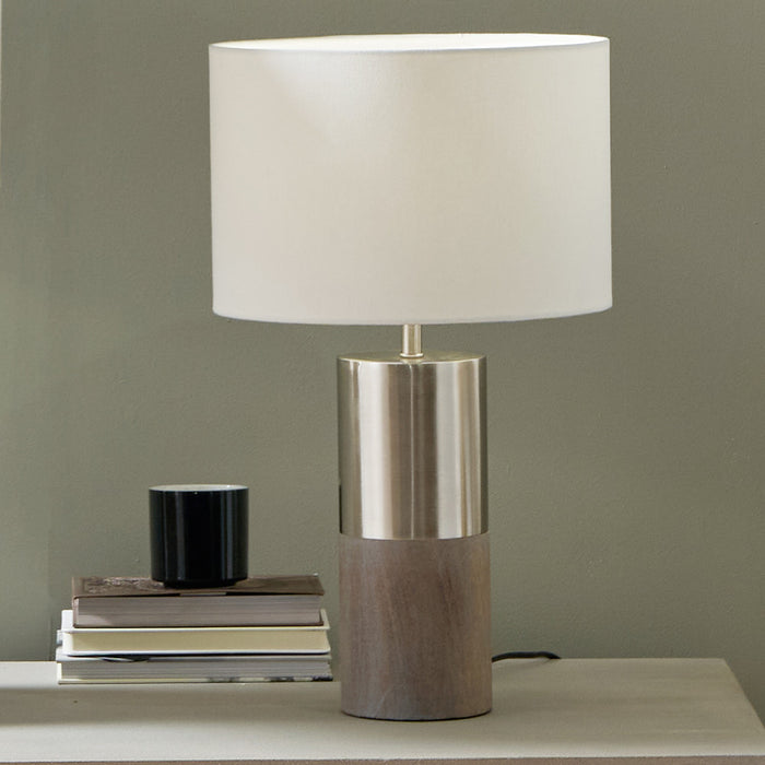 Etosha Grey Wood & Silver Metal Table Lamp