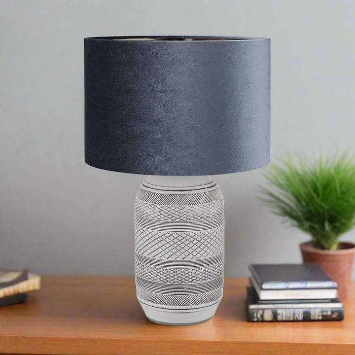 Kira White & Black Textured Stoneware Table Lamp ( Due Back In 15/02/25 )