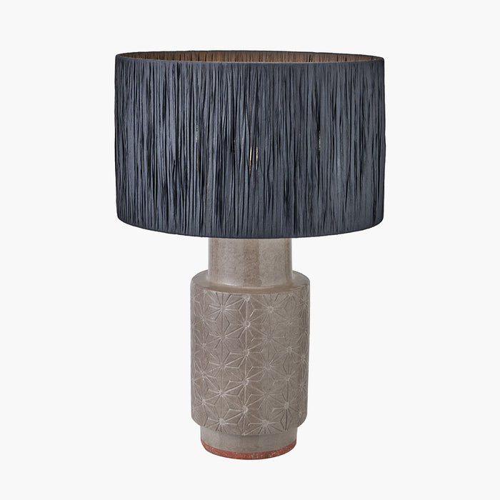 Sidra Grey Stoneware Etch Detail Table Lamp