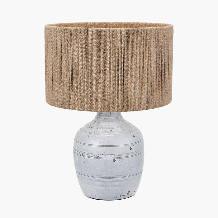 Thalia White Textured Groove Design Stoneware Table Lamp