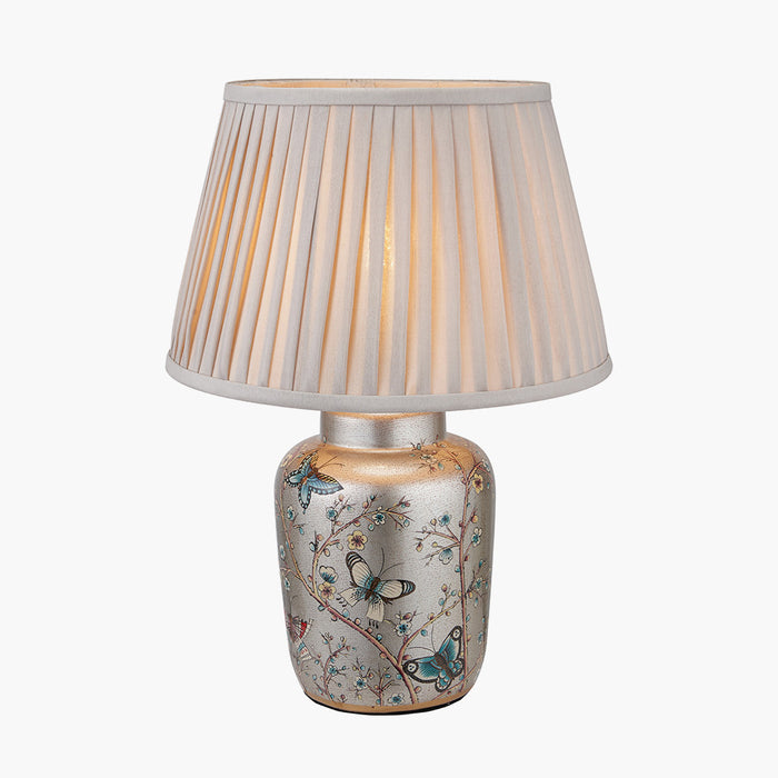 Papilion Silver Ceramic Table Lamp With Butterfly Design