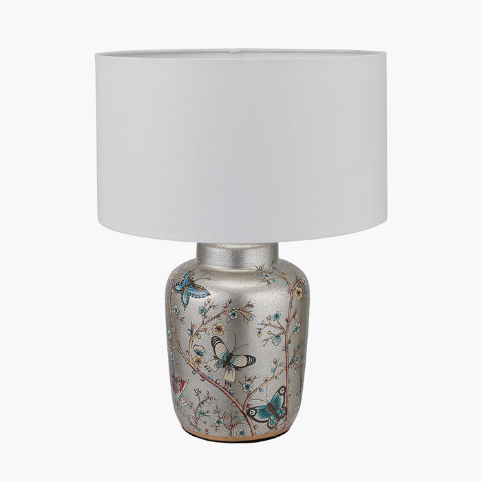 Papilion Silver Ceramic Table Lamp With Butterfly Design