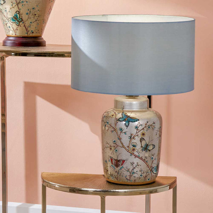 Papilion Silver Ceramic Table Lamp With Butterfly Design