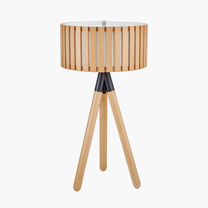 Rabanne Slatted Natural Wood Tripod Table Lamp