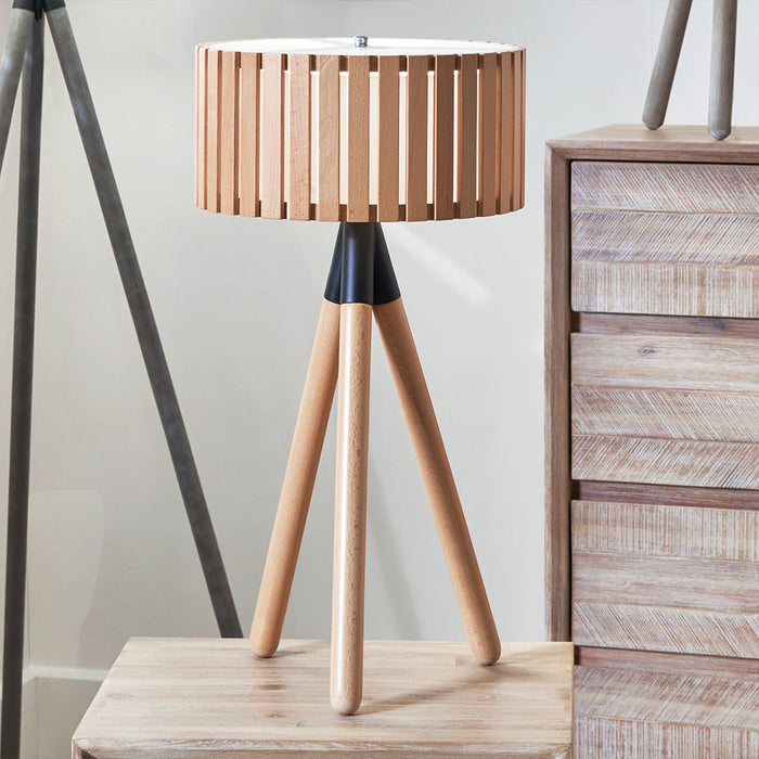 Rabanne Slatted Natural Wood Tripod Table Lamp