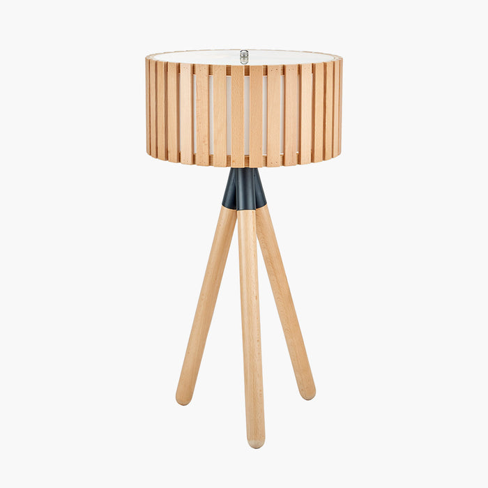 Rabanne Slatted Natural Wood Tripod Table Lamp