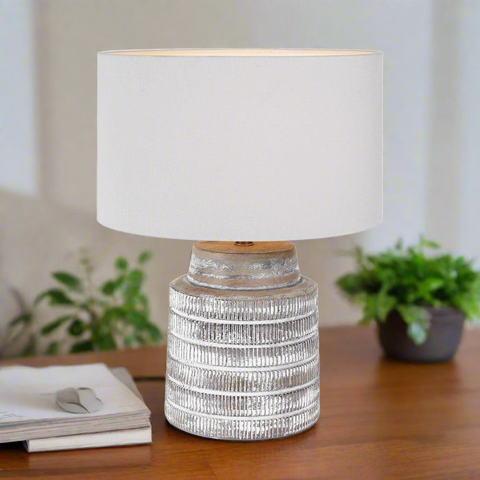 Paihia Table Lamp, White Wash Textured Wood