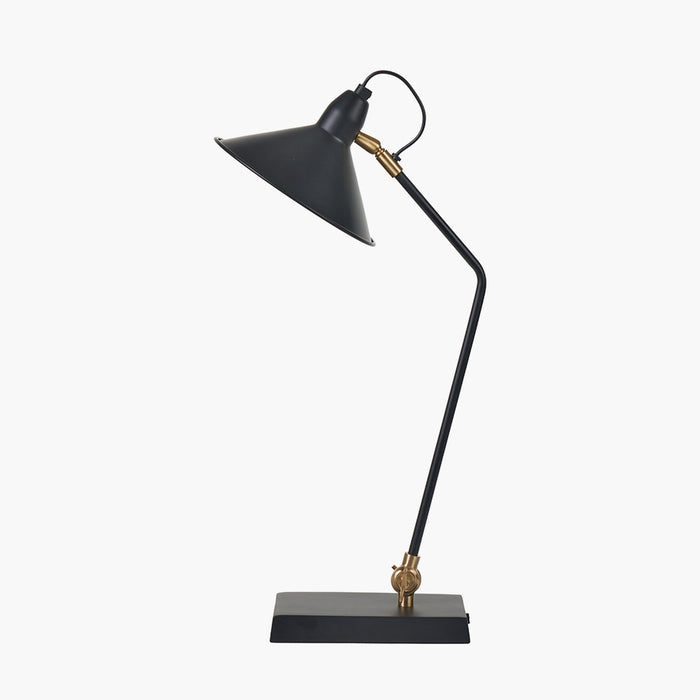 Canton Matt Black & Brass Metal Cone Table Lamp