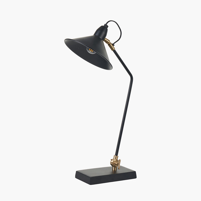 Canton Matt Black & Brass Metal Cone Table Lamp