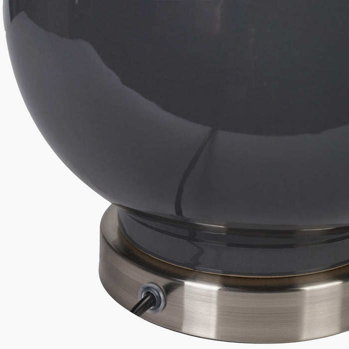 Gatsby Grey Ceramic Table Lamp With Brushed Silver Metal Detail