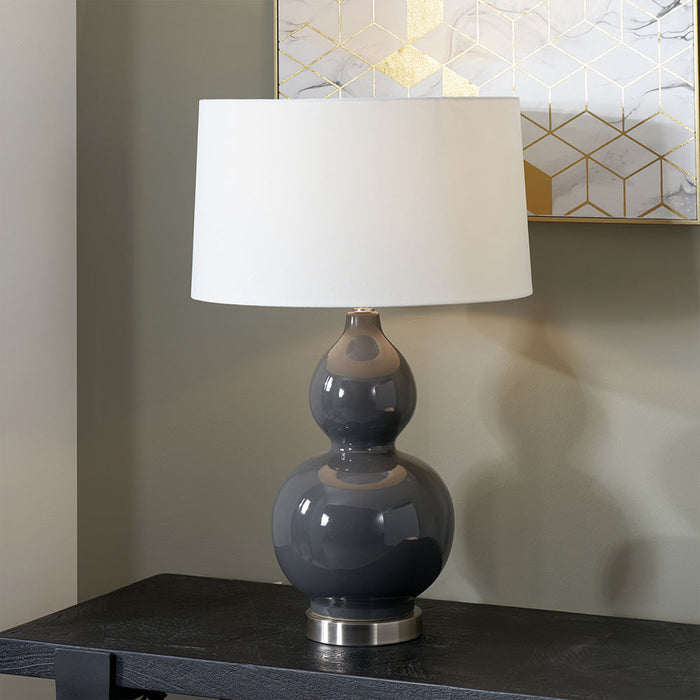 Gatsby Grey Ceramic Table Lamp With Brushed Silver Metal Detail