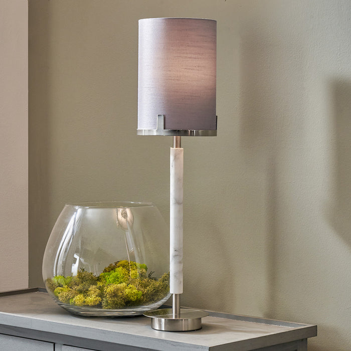 Midl& Brushed Nickel & Grey Marble Effect Table Lamp