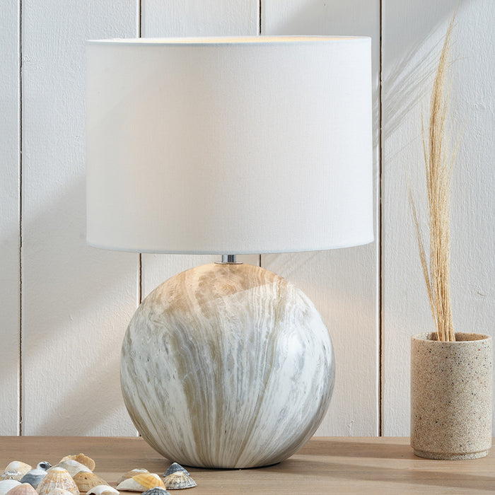 Grey Stone Effect Ceramic Table Lamp with Off White Shade - 37cm ( Due Back In 15/01/25 )