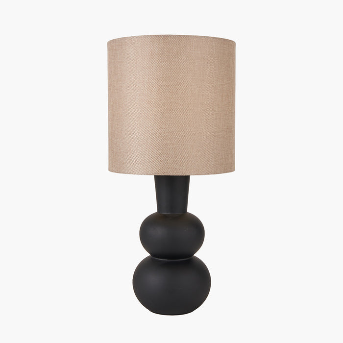 Black Curved Bottle Ceramic Table Lamp with Beige Shade - 51cm