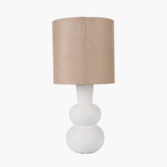 White Curved Bottle Ceramic Table Lamp with Beige Shade - 51cm