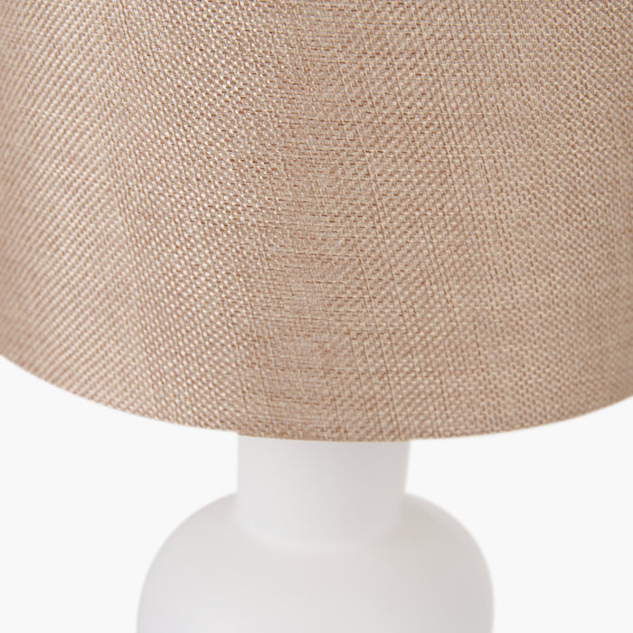 White Curved Bottle Ceramic Table Lamp with Beige Shade - 51cm