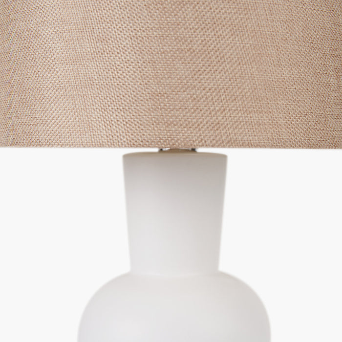 White Curved Bottle Ceramic Table Lamp with Beige Shade - 51cm