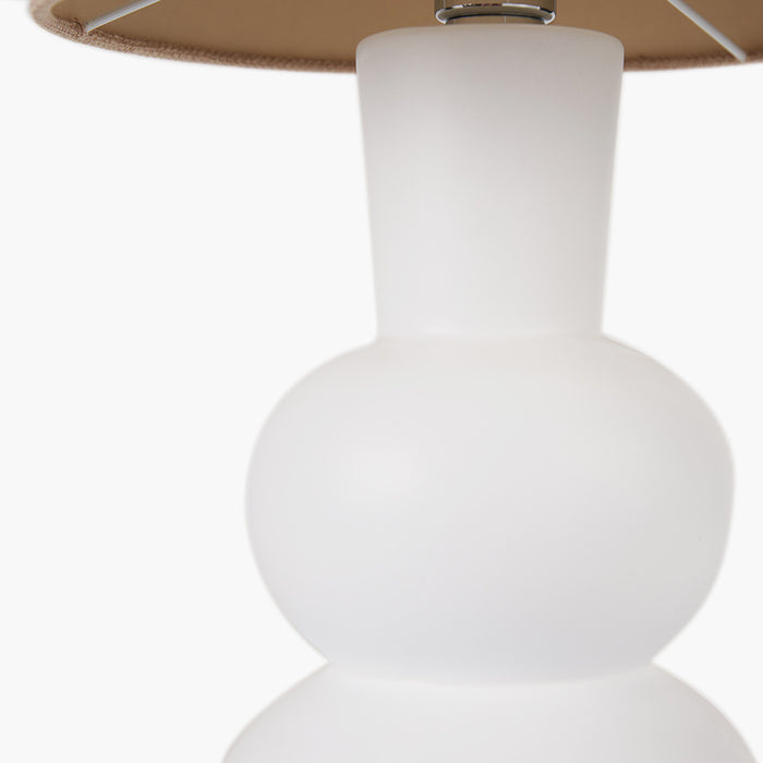 White Curved Bottle Ceramic Table Lamp with Beige Shade - 51cm