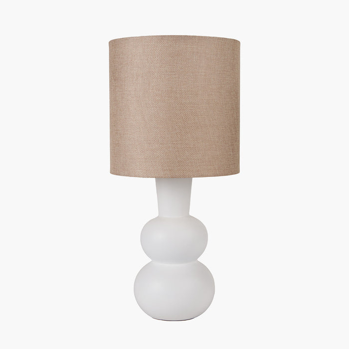 White Curved Bottle Ceramic Table Lamp with Beige Shade - 51cm