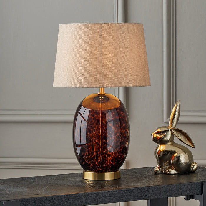 Tortoiseshell Glass Tall Table Lamp with Beige Shade - 52cm (Due Back In 20/12/24)