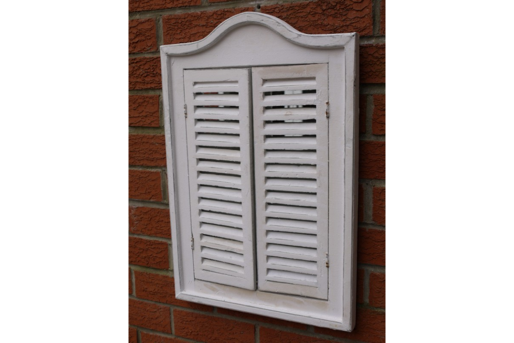 Indoor / Outdoor White Wooden Shutter Garden Mirror - 60 x 40 cm - Decor Interiors