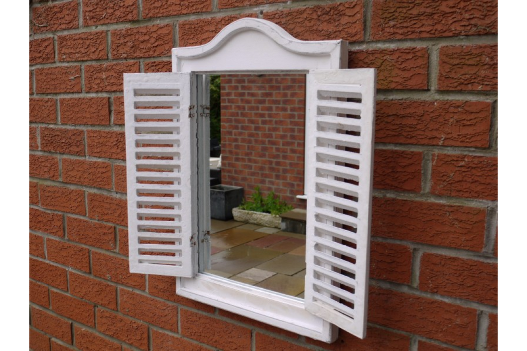 Indoor / Outdoor White Wooden Shutter Garden Mirror - 60 x 40 cm - Decor Interiors