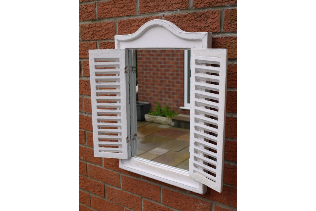 Indoor / Outdoor White Wooden Shutter Garden Mirror - 60 x 40 cm - Decor Interiors