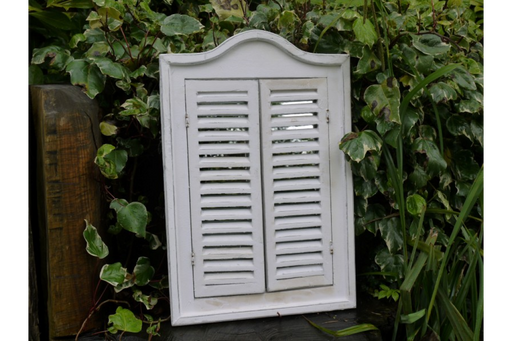 Indoor / Outdoor White Wooden Shutter Garden Mirror - 60 x 40 cm - Decor Interiors