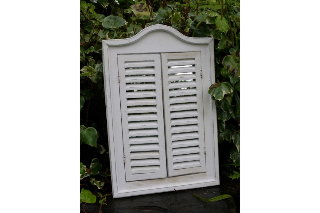 Indoor / Outdoor White Wooden Shutter Garden Mirror - 60 x 40 cm - Decor Interiors