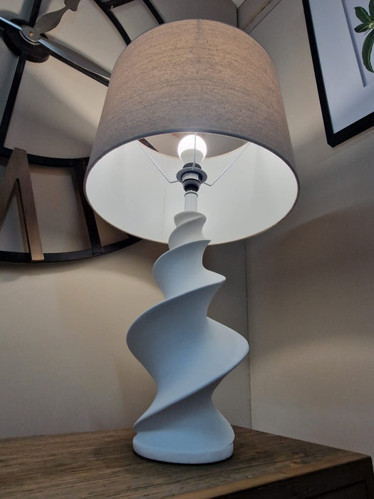 Modern White Swirl Ceramic Table Lamp with Linen Shade - 68cm